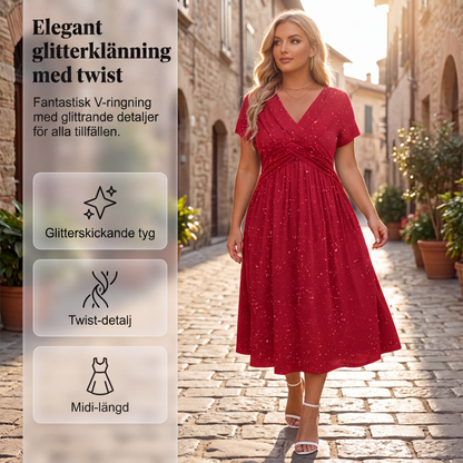 Elegant klänning för kvinnor med V-ringning och tvinnad framdel