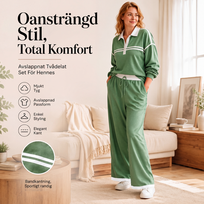 Damset med randig sweatshirt och vida byxor