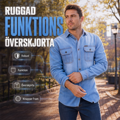 Herr ledig långärmad denimskjorta
