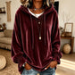 Dam ledig sweatshirt i sammet med huva