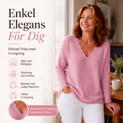 Damstickad tröja med bågformad V-ringning