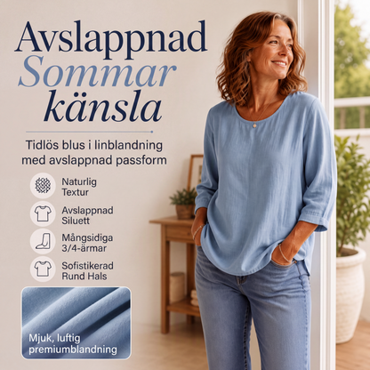 Kvinnors ledig tröja med rund hals och 3/4-ärmar