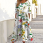 👗🌸Elegant lång klänning med rund hals och blommönster för damer