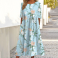 👗🌸Elegant lång klänning med rund hals och blommönster för damer