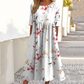 👗🌸Elegant lång klänning med rund hals och blommönster för damer