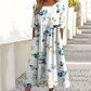 👗🌸Elegant lång klänning med rund hals och blommönster för damer
