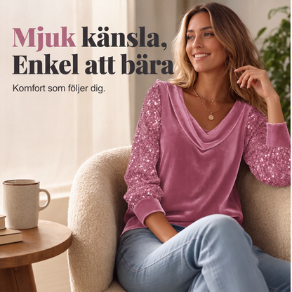 Glänsande sammetstopp med långa ärmar