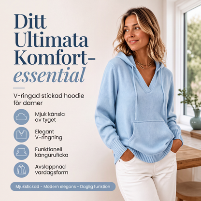 Kvinnors ledig enfärgad tröja med V-ringning och huva