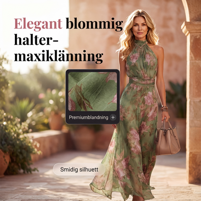 Elegant maxiklänning med blommönster och halterneck