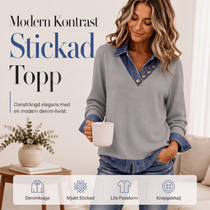 Dam ledig långärmad topp med lappteknik
