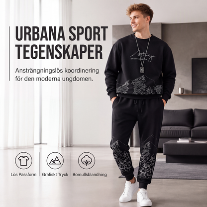 Trendigt tryckt tröja- och träningsbyxorsset för män