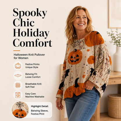Women's Halloween Pumpkin Crochet Knit Top