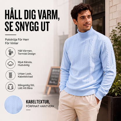 Herrens cable-knit tröja med polo krage