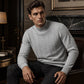 Herrens cable-knit tröja med polo krage