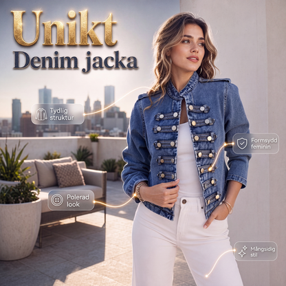 Kvinnors vintage symmetrisk knappad jeansjacka