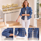 Kvinnors vintage symmetrisk knappad jeansjacka