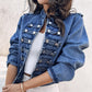 Kvinnors vintage symmetrisk knappad jeansjacka