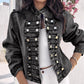 Kvinnors vintage symmetrisk knappad jeansjacka