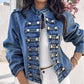Kvinnors vintage symmetrisk knappad jeansjacka