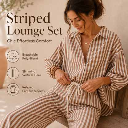 🔥 55% RABATT! ✨Women's Casual Striped Two-Piece Set – Elegant komfort som passar hela dagen 🌿