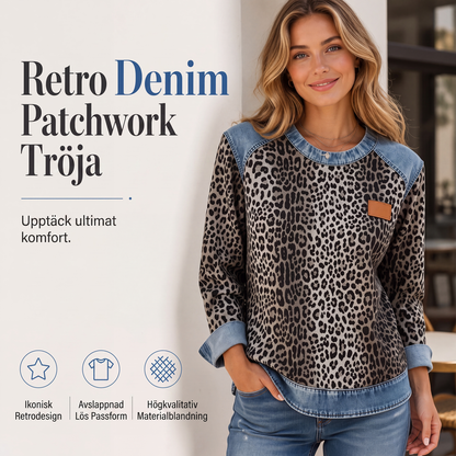 Damavslappnad tröja med rundhals och leopardmönster