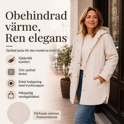 Kvinnors vinterpäls med diamantquilt och huva