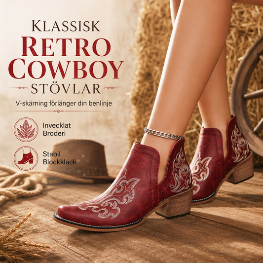 Kvinnors retro V-ringade kängor med blockhäl stövlar, stora storlekar, enfärgade och blommönstrade ankelstövlar för höst och vinter