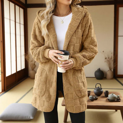 🌸Damernas Fluffiga Kofta med Huva – Mjuk Stickad Cardigan för Höst & Vinter