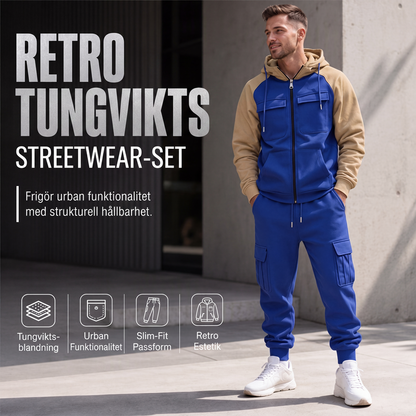 Set för män med huvtröja och joggingbyxor i färgblockdesign