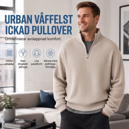 Herrkopplad sweatshirt med halv dragkedja och våffelstruktur, lös passform