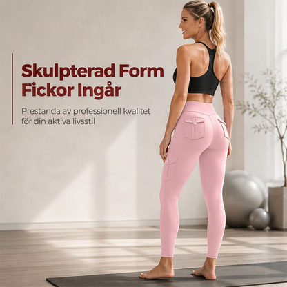 Högmidjade cargo-yogabyxor för kvinnor
