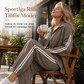 Kvinnors lediga tvådelade loungewear-set med överdimensionerad knäppt skjorta och joggingbyxor med sidoränder