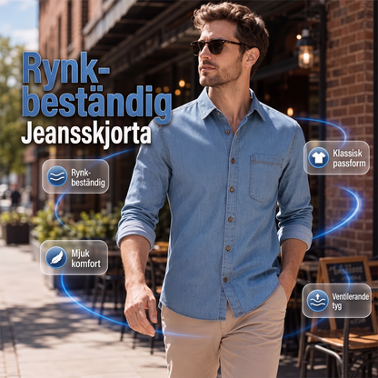 Lediga jeansskjorta med långa ärmar för män