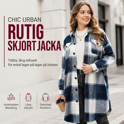 Kvinnors lediga lång rutig skjortjacka med knappar