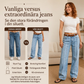 Damens stretchiga jeans med vida ben och rå kant