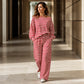Tvådelad set med randiga långärmade loungewear för kvinnor