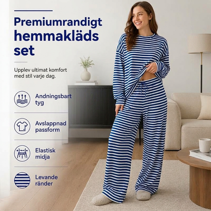 Tvådelad set med randiga långärmade loungewear för kvinnor