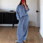 Tvådelad set med randiga långärmade loungewear för kvinnor