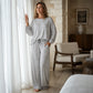 Tvådelad set med randiga långärmade loungewear för kvinnor