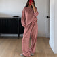 Tvådelad set med randiga långärmade loungewear för kvinnor