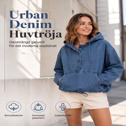 Kvinnors ledig huvtröja i denim med knappar