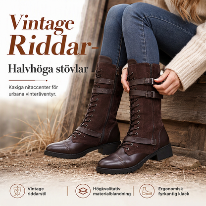 Kvinnors vintagekängor med snören och spänne