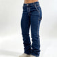 Retro-jeans med hög elasticitet och bootcut-passform för damer