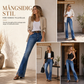 Kvinnors högmidjade retro-utsvängda jeans i denim