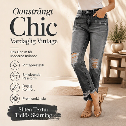 Kvinnors retro slitna jeans med revor