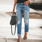 Kvinnors retro slitna jeans med revor