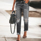 Kvinnors retro slitna jeans med revor