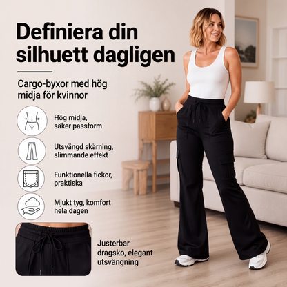 Kvinnors högmidjade cargo-utbyxor med dragsko