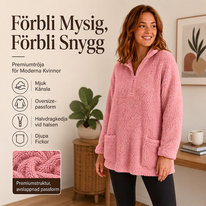Dammjuktröja med halv dragkedja och fickor