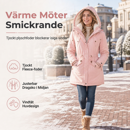 Dam vadderad vinterkappa med huva och fleecefoder